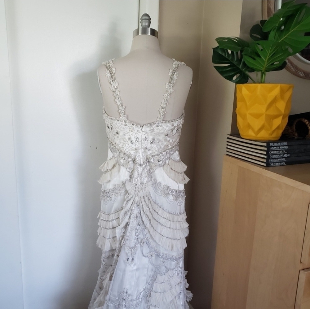Lazaro 3059 Beaded Embellished Art Deco Wedding Gown Size 14 - Picture 3 of 16